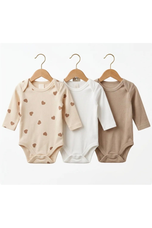 3'Lü Kadife %100 Organik Pamuklu Desenli 3 Lü Bady 3 Ay,6 Ay,9 Ay,12 Ay Unisex Bebek Çıtçıtlı Zıbın Yumuşak Dokulu Pamuklu Yenidoğan Bebek Zıbın Bebek Body