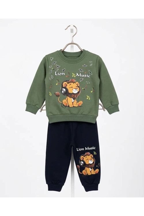 2'Li Erkek Bebek Aslan Baskılı %100 Pamuklu 6-9-12-18-24 Ay Alt Üst 2'Li Yenidoğan Bebek Takımı