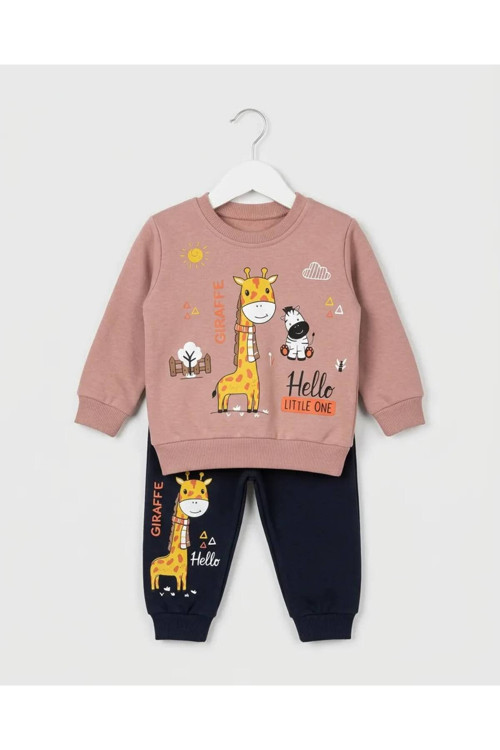 2'Li Unisex Bebek Zürafa Baskılı %100 Pamuklu 6-9-12-18-24 Ay Alt Üst 2'Li Yenidoğan Bebek Takımı