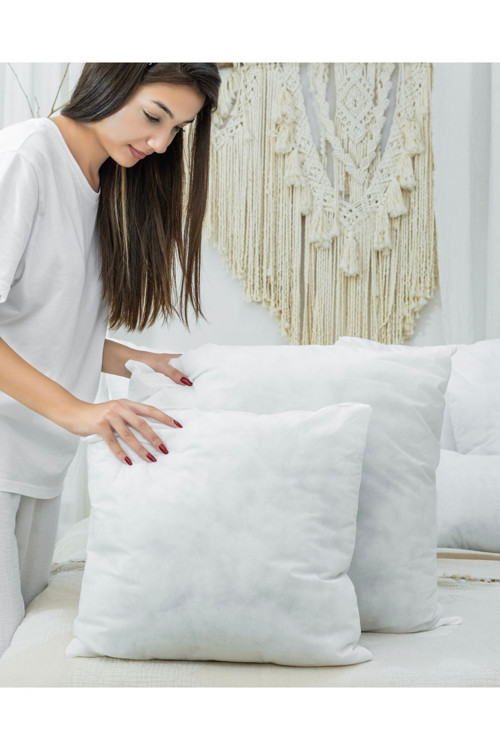 2'Li Kare Beyaz Kırlent Iç Yastık Ultra Dolgun Erfa Home %100 Saf Silikonlu Malzeme