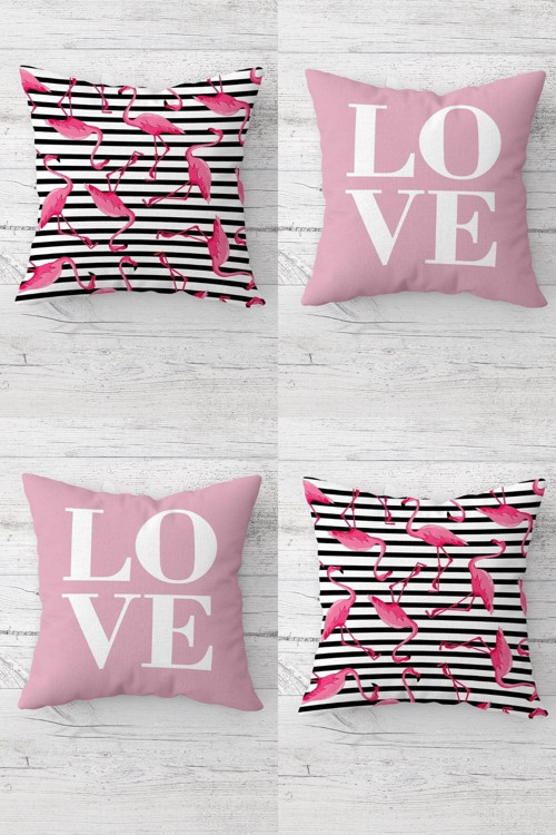 Filaingo Ve Love Kombin Gizli Fermuarlı Kırlent Kılıfı Koltuk Yastık Kılıfı Takım(4Adet)