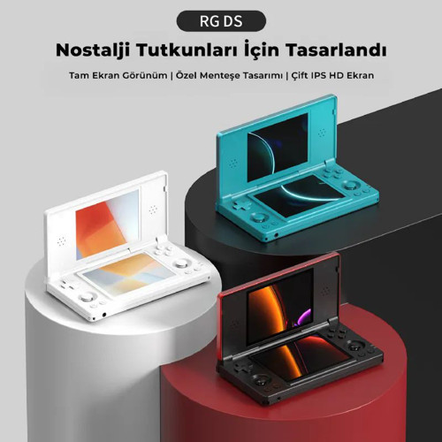 RG DS Çift Ekranlı Retro El Oyun Konsolu 3 GB RAM 32 GB Mavi - Çift 4 İnç IPS Dokunmatik Ekran Kapaklı Tasarım Android 14 Stylus Dokunmatik Kalemli NDS 3DS PSP Uyumlu Taşınabilir Oyun Cihazı