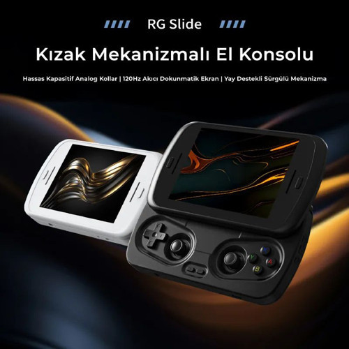 RG Slide Kızaklı Android Retro El Oyun Konsolu Siyah - 4.7 İnç 120Hz 1280x960 LTPS Ekran Unisoc T820 8 Çekirdek 8 GB RAM 128 GB UFS2.2 Aktif Fanlı PS2 WII 3DS Android Oyun Cihazı
