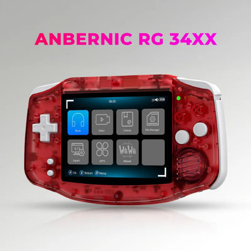 RG 34XX Retro El Oyun Konsolu 64 GB Şeffaf Kırmızı - 3.4 İnç 3:2 IPS Ekran (720x480) GBA Tasarım H700 İşlemci 5G Wi-Fi Bluetooth HDMI 3500 mAh Batarya