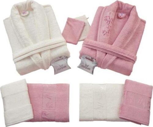 Bambu Aile Bornoz Seti (10 Parça) Krem-Gülkurusu