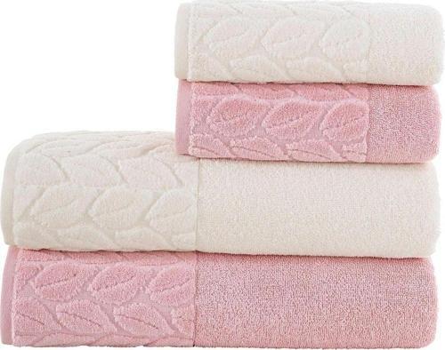 Hazal 4'Lü Banyo Havlu Takımı Krem Gülkurusu