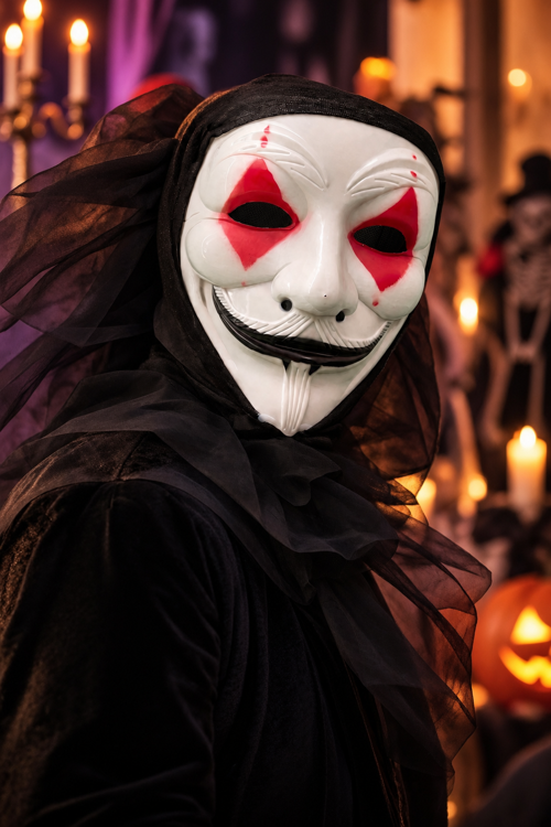V For Vendetta Maskesi Arkası Tüllü Vendetta Kostüm Maskesi Halloween Cadılar Bayramı Yılbaşı