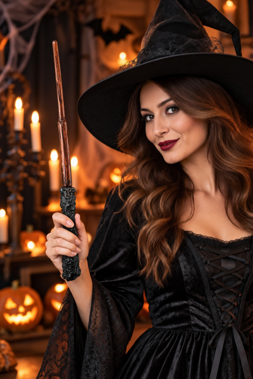 Halloween Cadı Asası 45 cm Siyah Kahverengi Büyücü Asası Cadılar Bayramı Kostüm Parti Aksesuarı