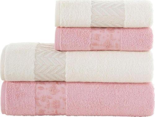 Yıldız Bambu 4'Lü Banyo Havlu Takımı Krem Gülkurusu