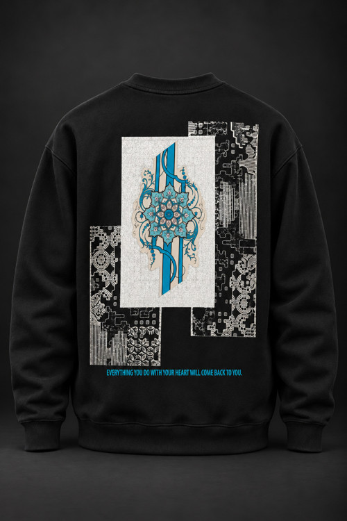 Anadolu Çini Baskılı Siyah Sweatshirt