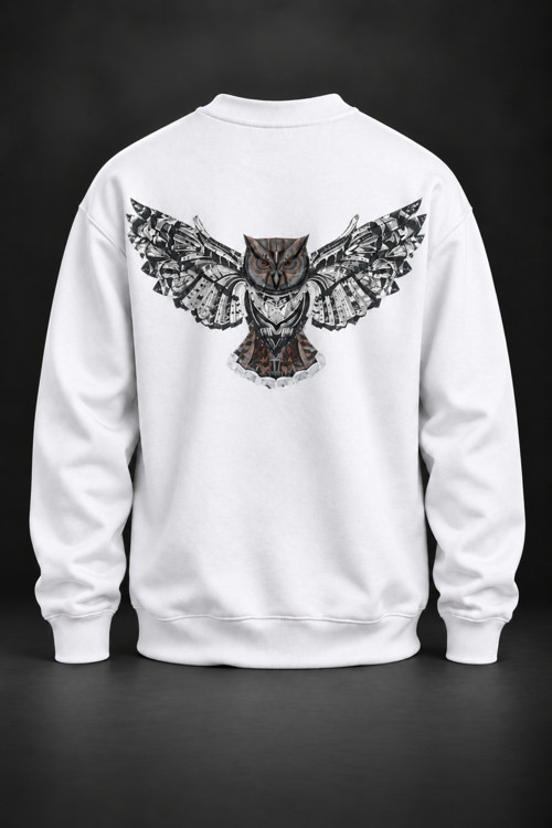 Baykuş Baskılı Beyaz Sweatshirt