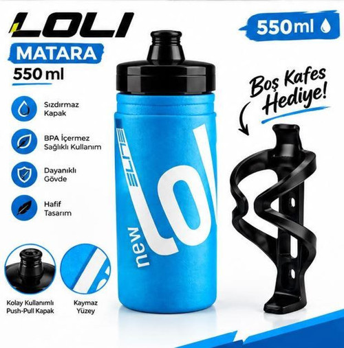 Elite New Loli Bisiklet Matarası Mavi Renk Suluk 550Ml Performance Matara Kafesi Hediyeli