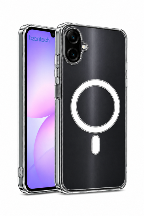 Samsung Galaxy A07 Uyumlu YUMUŞAK Magsafe Kablosuz Şarj Destekli Şeffaf Kılıf Kamera İçin Yükseltilmiş Çerçeve