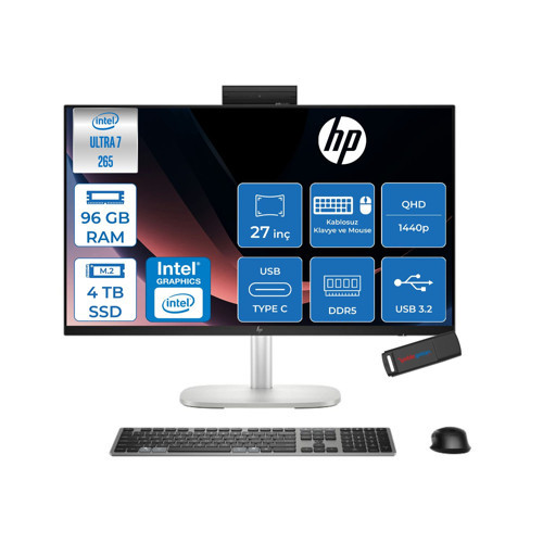Elitestudio 8 G1I Intel Core Ultra 7 265 Upto 5.3ghz 96GB Ddr5 4tb SSD 27" Qhd (2560 x 1440), Ips, Yansıma Önleyici, 300 Nit, Freedos Allınone Bilgisayar D36C1ETF35+ZETTAUSBBELLEK