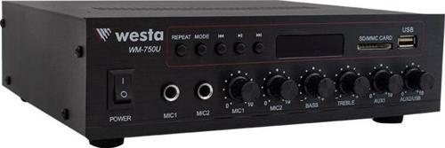 WESTA WM-750U 80W MİNİ 100V/70V/4-16 OHM USB/SD/BLUETOOTH/ UK-2 MİK.GİRİŞ TRAFOLU ANFİ (2818)