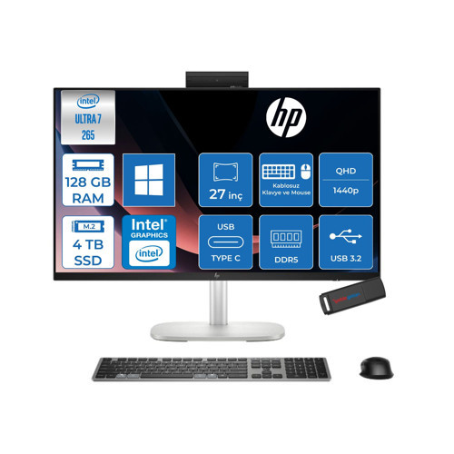 Elitestudio 8 G1I Intel Core Ultra 7 265 Upto 5.3ghz 128GB Ddr5 4tb SSD 27" Qhd (2560 x 1440), Ips, Yansıma Önleyici, 300 Nit, WIN11PRO Allınone Bilgisayar D36C1ETP40+ZETTAUSBBELLEK