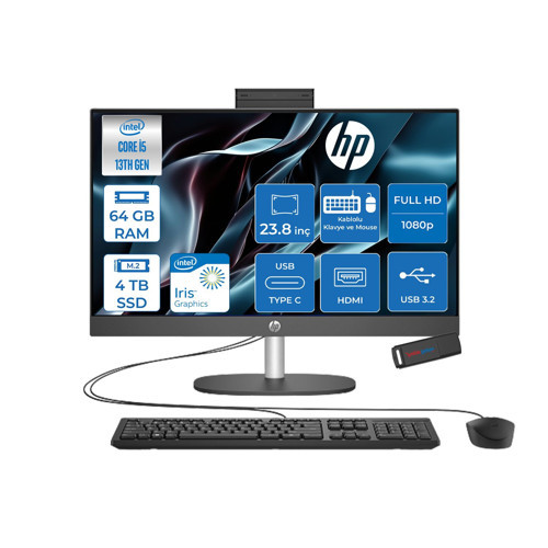 Proone 240 G10 Intel® Core™ I5-1334U 4,6 Ghz'e Kadar 64GB 4tb SSD Iıntel® Iris® Xe Grafik Ntel Fhd (1920 x 1080), IPS Yansımasız 250 Nit, Freedos Allınone Bilgisayar B70VFATF25+ZETTAUSBBELLEK