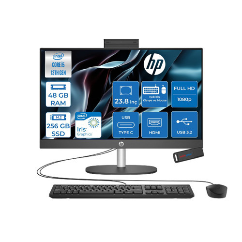 Proone 240 G10 Intel® Core™ I5-1334U 4,6 Ghz'e Kadar 48GB 256GB SSD Iıntel® Iris® Xe Grafik Ntel Fhd (1920 x 1080), IPS Yansımasız 250 Nit, Freedos Allınone Bilgisayar B70VFATF16+ZETTAUSBBELLEK