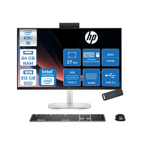 Elitestudio 8 G1I Intel Core Ultra 7 265 Upto 5.3ghz 64GB Ddr5 512GB SSD 27" Qhd (2560 x 1440), Ips, Yansıma Önleyici, 300 Nit, Freedos Allınone Bilgisayar D36C1ETF22+ZETTAUSBBELLEK