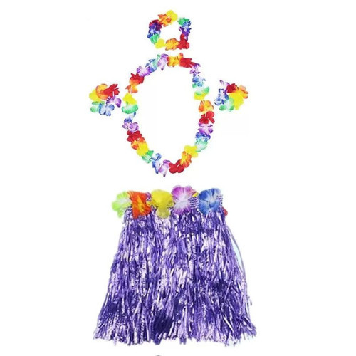 Luau Aloha Hawaii Kolye Etek Taç ve Bileklik Seti Mor