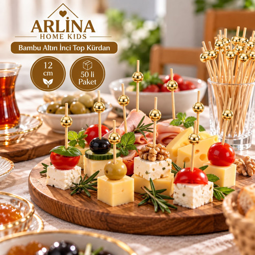 Bambu Altın İnci Top Kürdan 12 CM 50'li