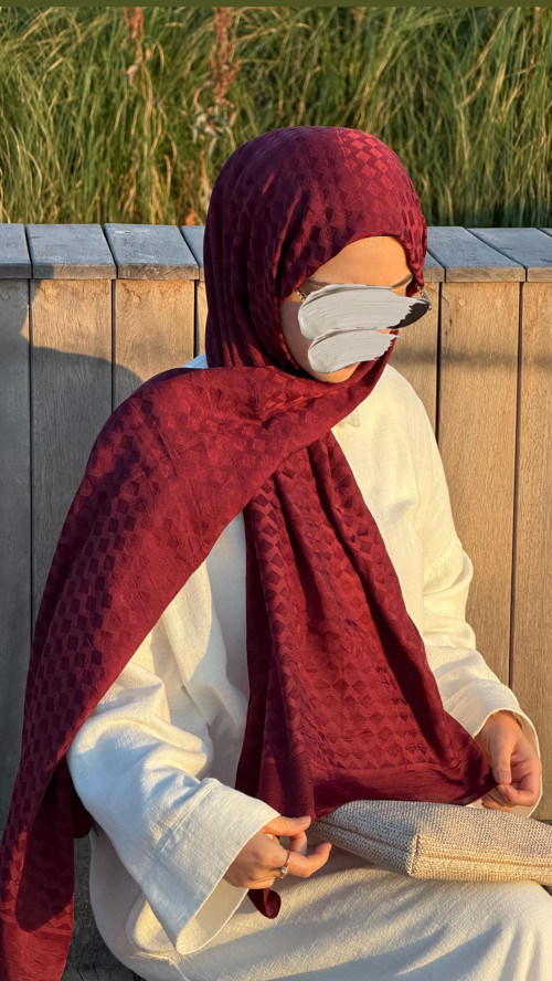 Premium Pamuklu Jakar Şal-Bordo