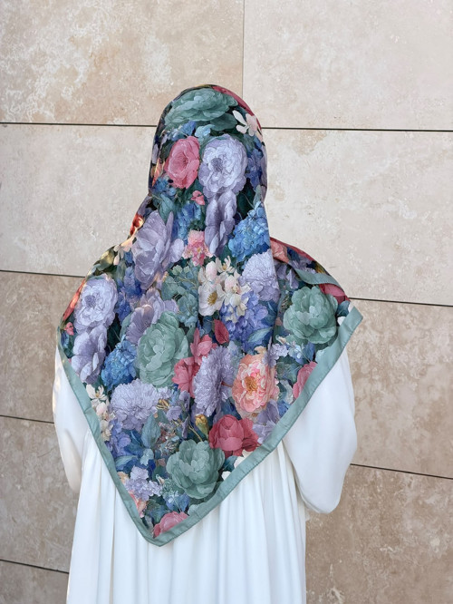 Pamuklu Gonca Desen Eşarp - Su Yeşil