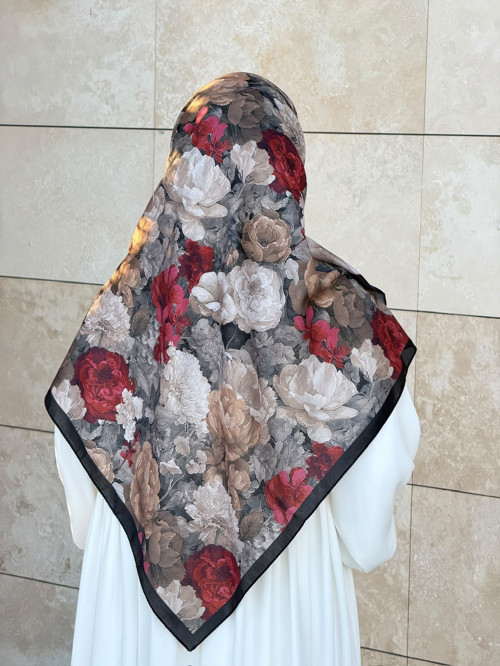 Pamuklu Gonca Desen Eşarp - Siyah