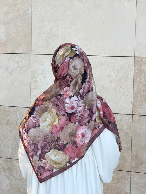Pamuklu Gonca Desen Eşarp - Gül Kurusu