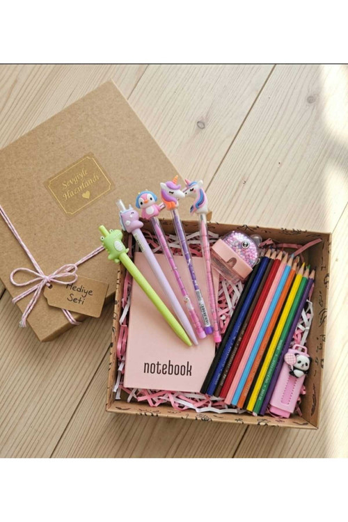 Pembe Unicorn Ve Arkadaşları Boyama Kalemli Doğum Günü Hediye Kırtasiye Seti