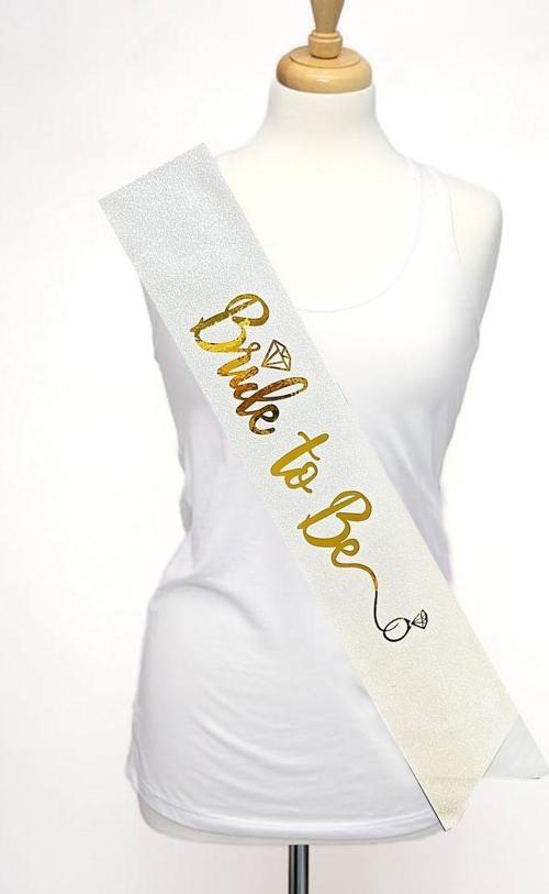 Beyaz Üzeri Altın İtalik Alyanslı Bride To Be Yazılı Simli Işıltılı Kuşak Kemer 10 cm Genişlik