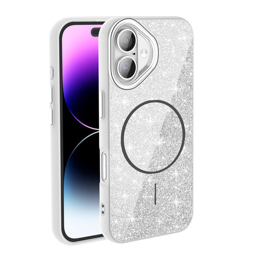 iPhone 17 Kılıf M-safe Şarj Özellikli Parlayan Simli Okso Kılıf