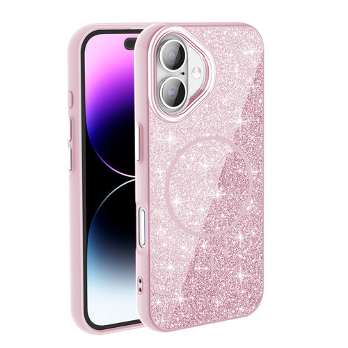 iPhone 17 Kılıf M-safe Şarj Özellikli Parlayan Simli Okso Kılıf