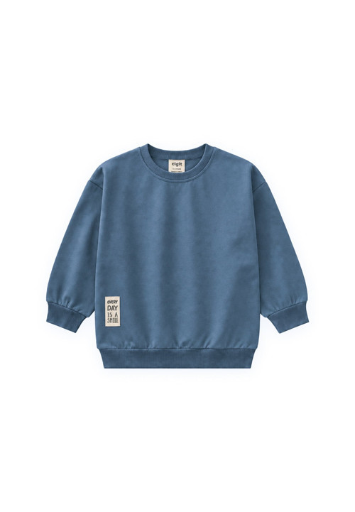 Etiket Detaylı İnce Mevsimlik Sweatshirt 2-10 Yaş İndigo Mavi