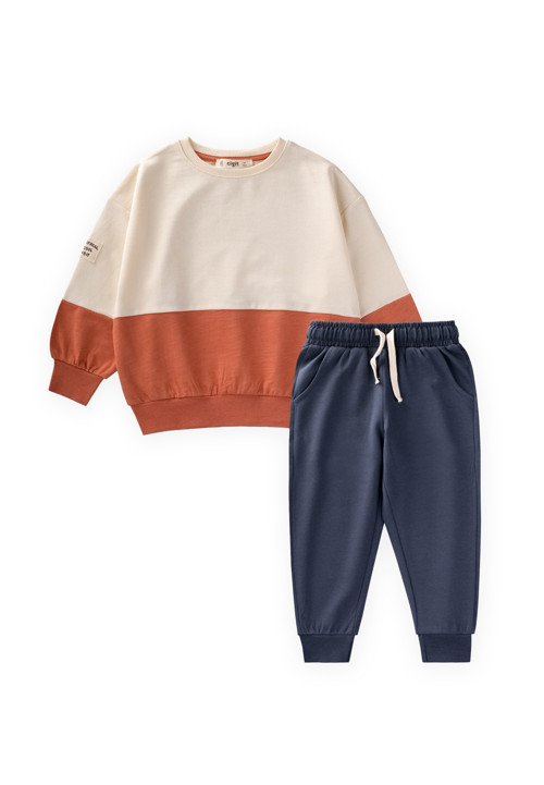 Garnili Sweatshirt İnce Mevsimlik Takım 8-12 Yaş Ekru Lacivert