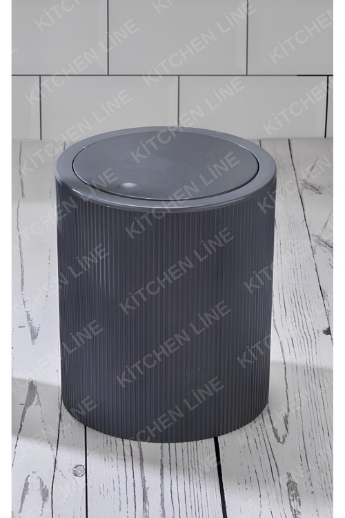 Yuvarlak Çöp Kovası Çizgi Model Plastik 7Lt Koyu Gri