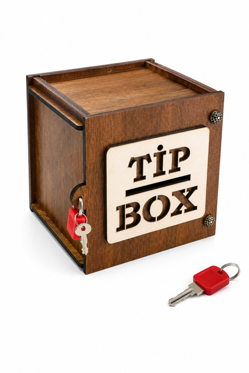 Tıp Box Kilitli Ahşap Bahşiş Kutusu – Anahtarlı Para Toplama Kutusu 13 × 13,5 × 12 Cm
