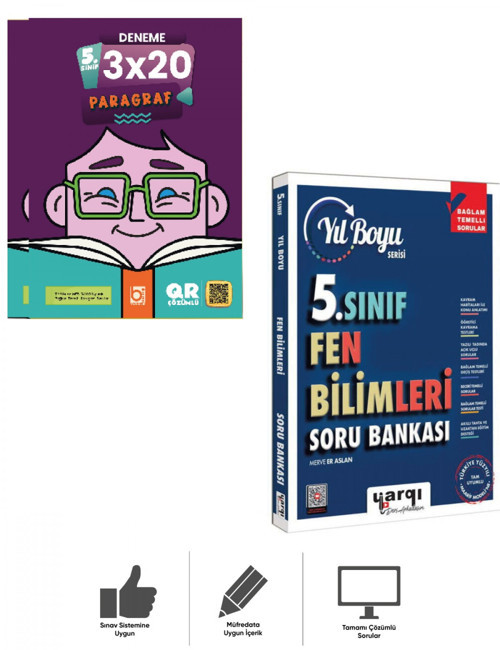 5.Sınıf Fen Bilimleri Yıl Boyu Soru Bankası + Paragraf Deneme Seti Bigelio + Yargı Ders Arkadaşım