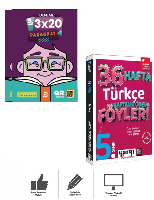 5.Sınıf Türkçe 36 Haftalık Ödev Föyleri + Paragraf Deneme Seti Bigelio + Yargı Ders Arkadaşım