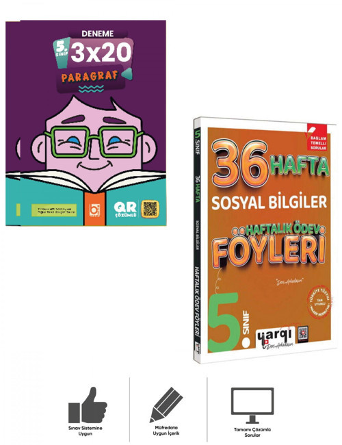 5.Sınıf Sosyal Bilgiler 36 Haftalık Ödev Föyleri + Paragraf Deneme Seti Bigelio + Yargı Ders Arkadaş