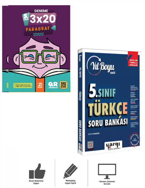 5.Sınıf Türkçe Yıl Boyu Soru Bankası + Paragraf Deneme Seti Bigelio + Yargı Ders Arkadaşım