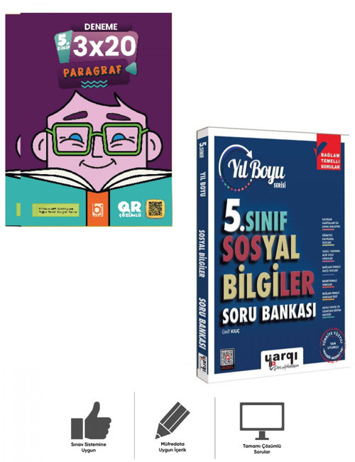 5.Sınıf Sosyal Bilgiler Yıl Boyu Soru Bankası + Paragraf Deneme Seti Bigelio + Yargı Ders Arkadaşım