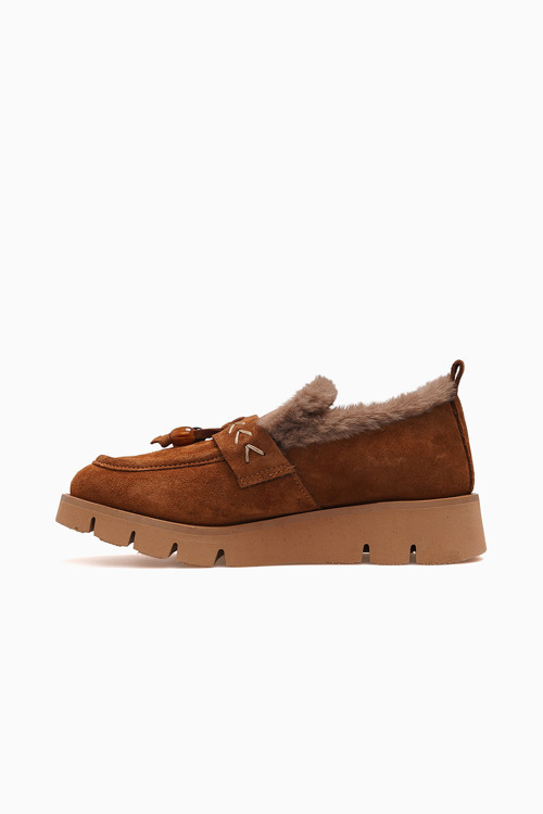 Kadın İçi Tüylü Loafer Ayakkabı 26k D26ka-3195 Taba Süet