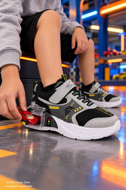 DRİFT Garaj Tabanlı Çift Metal Arabalı Cırtlı ve Bağcıklı Günlük Erkek Çocuk Sneaker Spor Ayakkabı