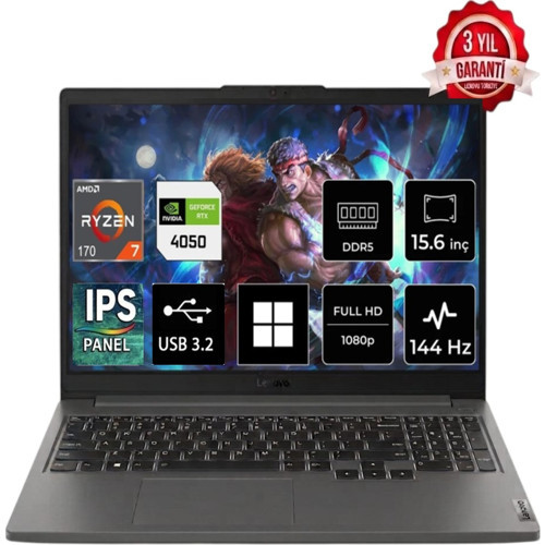 Loq Essential 15ARP10 Ryzen 7 170 Rtx 4050 6gb 144Hz 65W 64GB Ram 512GB SSD 15.6" Fhd (1920X1080) IPS WINDOWS11 Pro 83S0