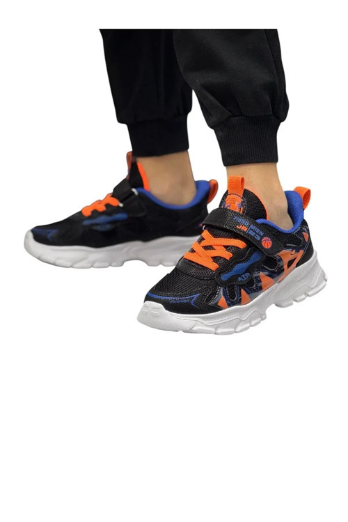 Erkek çocuk okul siyah-oranj günlük spor sneaker ayakkabı