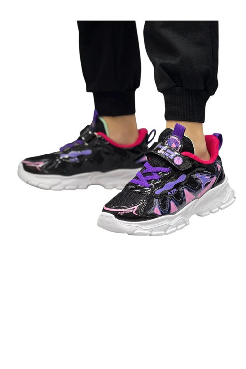 Kız çocuk okul siyah-mor günlük spor sneaker ayakkabı