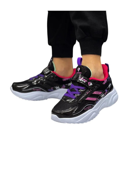 Kız çocuk siyah-fuşya okul günlük spor sneaker ayakkabı