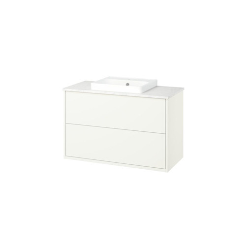 Lavabo Dolabı Kombinasyonu, Beyaz-Beyaz Mermer Görünüm, 102x49x71 cm