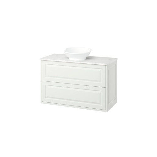 Lavabo Dolabı Kombinasyonu, Beyaz-Beyaz Mermer Görünüm, 102x49x79 cm